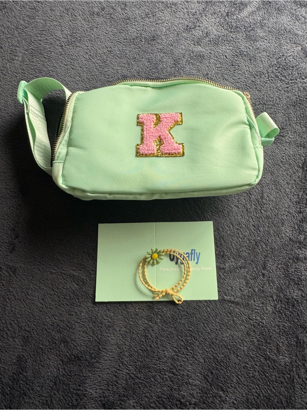 Monogram 'K' Mint  Crossbody Bag with Pink Patch